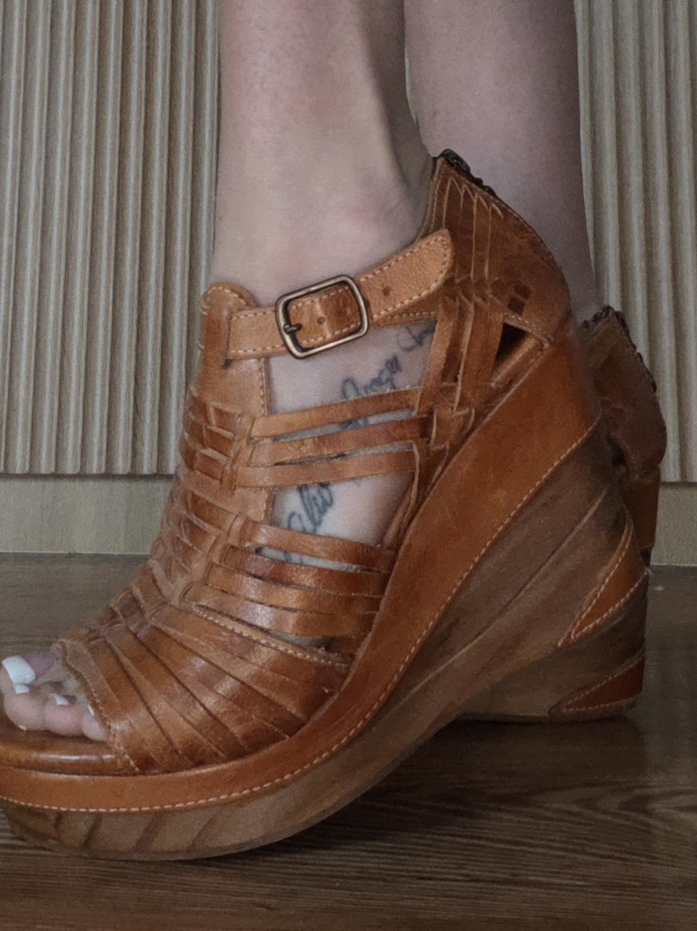 BedStu Leather Wedge Sandals - Tan - Picture 8 of 13